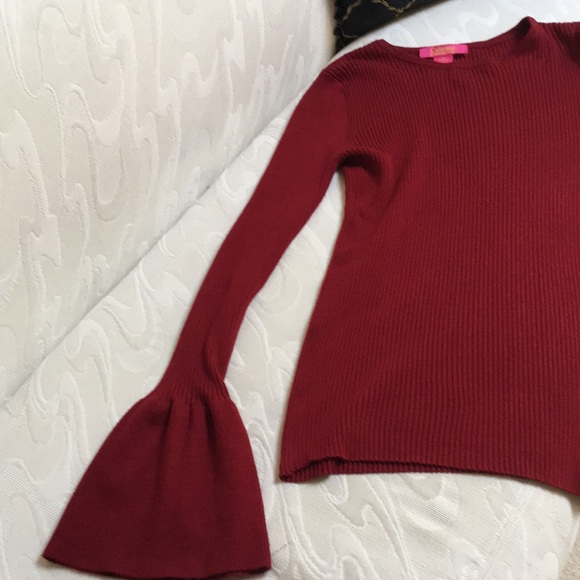 Bell Sleeve  Deep Wine Red Knit Sweater  Size M - Picture 3 of 5